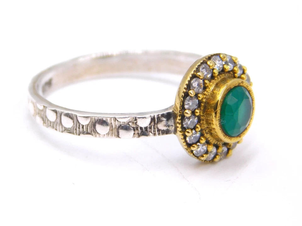 2.70 Gm 925 Sterling Silver Created Emerald & C.Z. Stone Fine Ring Size 9" US - Image 4 of 4