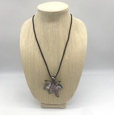 Fashion Necklace with Murano Art Glass Multi-Color Abstract Starfish Pendant