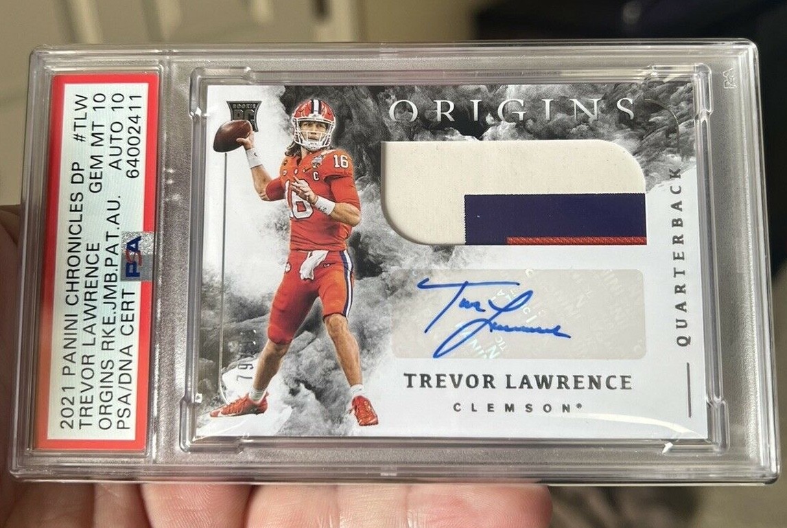Trevor Lawrence Panini Chronicles Draft Picks Origins Rookie Jumbo Patch Autograph #TLW Base
