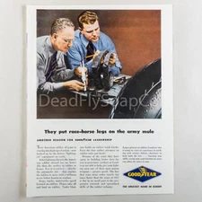 1943 Goodyear Tires, Four Roses Whiskey WWII War Print Ad Art