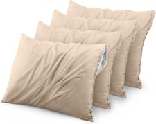 Waterproof Pillow Protector Zippered 4 Pack Standard Size Beige Bed Bug Proof