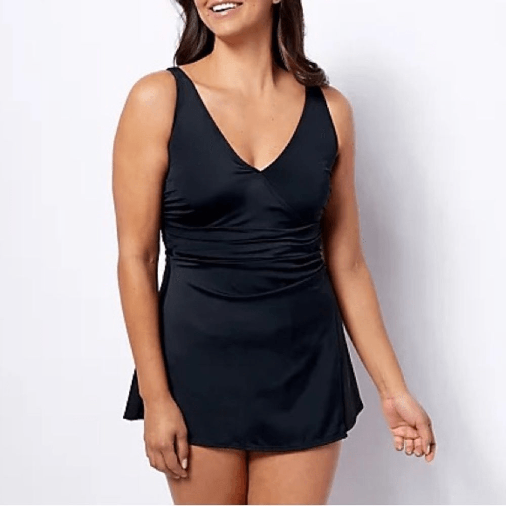 white christmas dresses Denim & Co. Beach V-Neck Surplice Swim Dress – Outlet Express main image 1