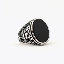 Solid 925 Sterling Silver Real Black Onyx Gemstone Designer Men's Ring