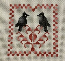Unbranded Hand Painted Needlepoint Canvas Two Blackbirds on a Tree Amish Design
