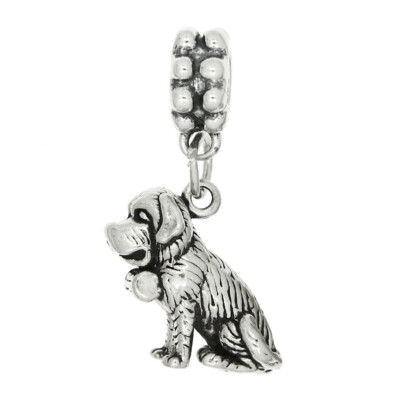 Sterling Silver 3D Saint Bernard St. Bernard Dog Dangle Bead Charm