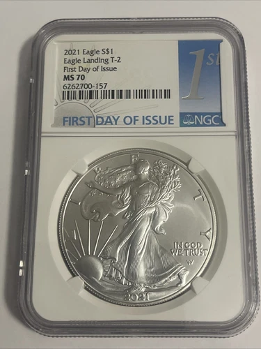 2021 $1 1oz US American Silver Eagle Coin Landing T2 - NGC MS 70 - FDOI  First!