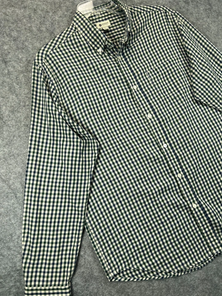Haggar Button Up Shirt Mens Large Green Check Long Sleeve Work Casual Mens - Image 2 of 4