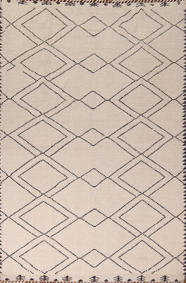 Trellis 8x11 Ivory Moroccan Wool Area Rug Handmade Wool for Living Room