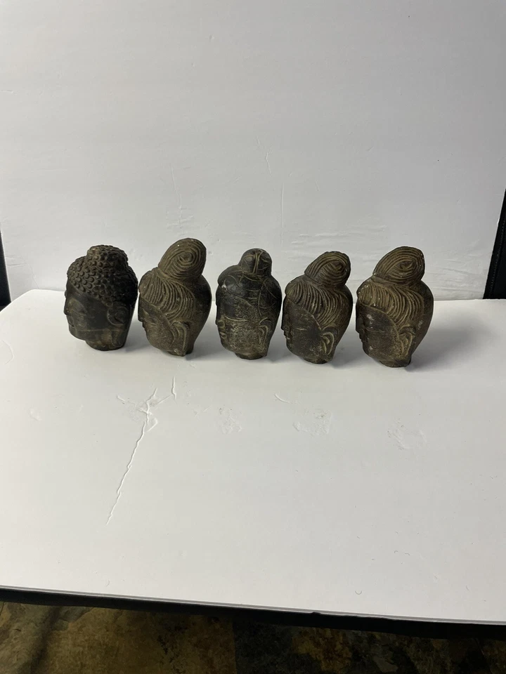 5 antiguas piedras antiguas tibetanas talladas a mano de roca maciza Foto 3 de 3