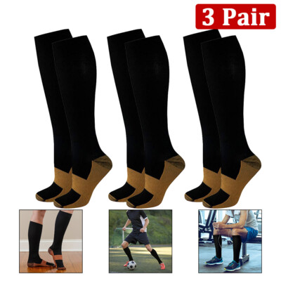Unisex 3 Paar Sport Kompressionsstrümpfe Stützstrümpfe Kupfer Kompressionssocken