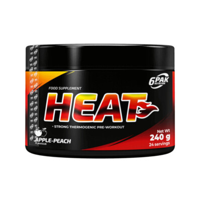 6PAK Pre-workout & Fat Burner HEAT - 240g Dose Apple-Peach (62,46 /Kg) MHD 05/26