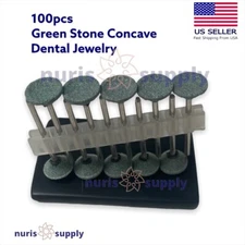 100pcs Green Mounted Stone Dental Jewelry Concave Finishing Green Stones
