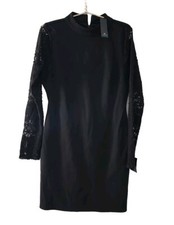 NWT Lulu's Womens Size L Black Long Sleeve Dress Lace Sleeves
