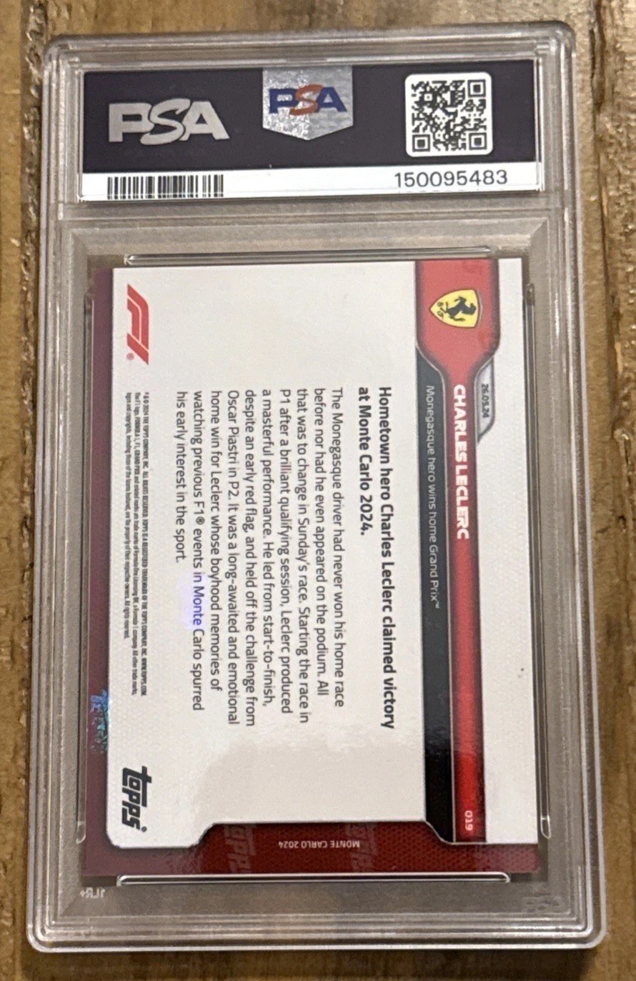 2024 Charles LeClerc Topps Now Formula 1 #19 Black #/99 PSA 9 Mint - Wins Monaco view 3