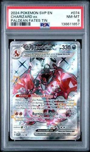 CHARIZARD ex 074 BSP Pokemon Paldean Fates Tin Promo PSA 8 NM-MT *hl