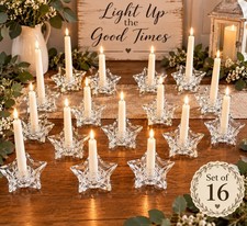 Set of 16 Clear Glass Star Taper Candle Holders 4.5  