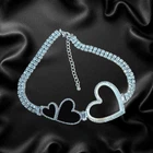 Silver Tone Clear Stone Triple Heart Special Occassion 12" Fashion Necklace