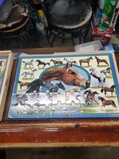 T.S. Sure Wooden 2 Puzzles Horses With Wooden Tray Container