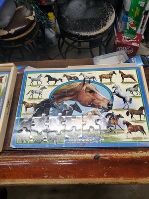 T.S. Sure Wooden 2 Puzzles Horses With Wooden Tray Container