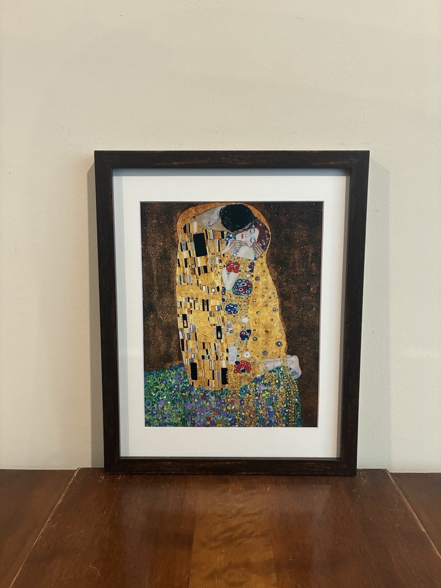 Gustav Klimt The Kiss Framed Print 12x15 Art Nouveau Brown Wood