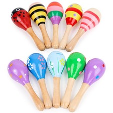 10PCS Mini Wooden Maracas, Maracas for Toddler Musical Instruments Wooden Sha...