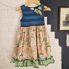 Matilda Jane Girls Dress Size 4 Blue Striped Floral Village Print
