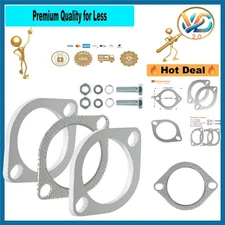 3 Inch Chrome Exhaust Flange Kit with Gasket Bolts & Nuts for 76mm Downpipe