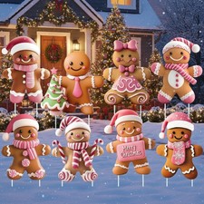 8 Pcs 3D Christmas Gingerbread Yard Signs Outdoor Decor, Elegant