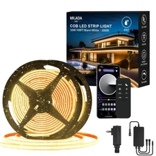 100FT COB LED Strip Lights IP67 Waterproof, 30M, Flexible 24V, Remote & App C...