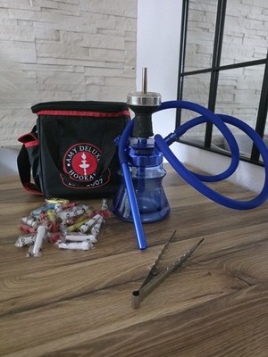 AMY Deluxe Shisha 35 cm Blau Glas, 1 Schlauch mit Mundstücken & Transporttasche