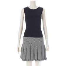 CHANEL 17P Coco Mark Knit Sleeveless Dress P56250 Black x White 34 Used Authenti