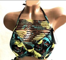 Victoria's Secret Strappy Push Up Swim Bikini Top Vintage Leaves NWT  32D $54