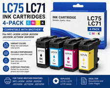 LC75 LC71 Ink Cartridges 4-Pack for Brother MFC-J430W J825DW J6510DW J6710DW