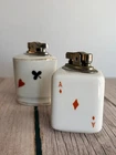Vintage Japanese Milk Glass Playing Card Table Lighter Mid Century Poker Dice