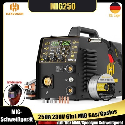 6-in-1 SYN Aluminium Schweißgerät MIG Gas/Gaslos 250A 230V WIG MMA Spot 2T/4T DE