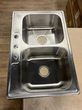 33x22 Drop In Topmount Double Bowl Kitchen Sink 18 Gauge Stainless Steel Sink
