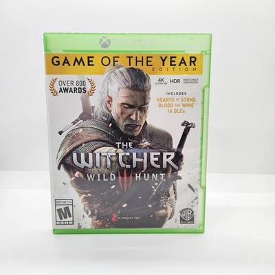Witcher 3 Wild Hunt GOTY Xbox One CIB Complete w/ DLC Expansions Hearts/Blood M