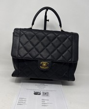 Vintage Chanel Black Coco Top Handle Bag Quilted Caviar 24k Large COA