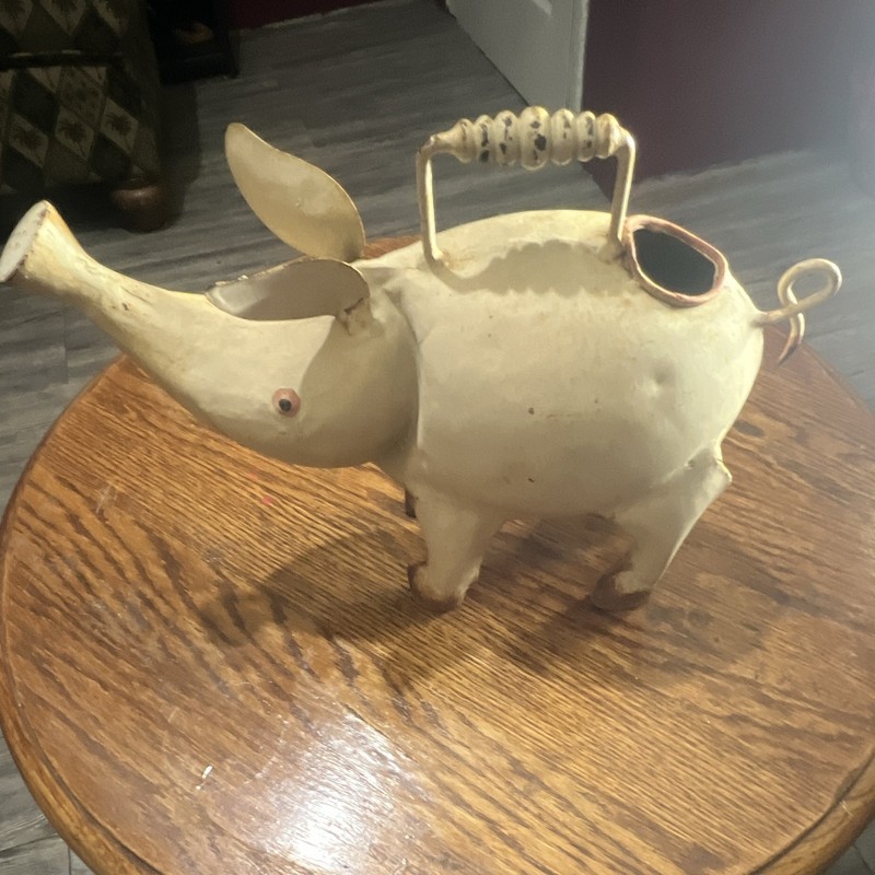 Pig-Shaped Decorative Watering Can, White Metal Watering Can with Handle