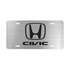Honda Civic Front License Plate Simulated Silver Steel Tag Vanity Style - NEW