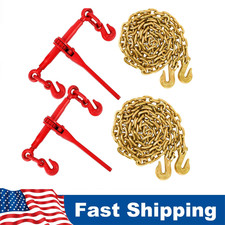 2-Pack G70 Ratchet Chain Binder Kit 3/8"-1/2" x 10ft Load Binders w/ Grab Hooks