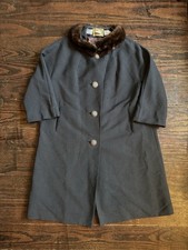 VTG 50s/60s Women s Dark Gray Wool Coat with Real Brown Fur Collar M/L