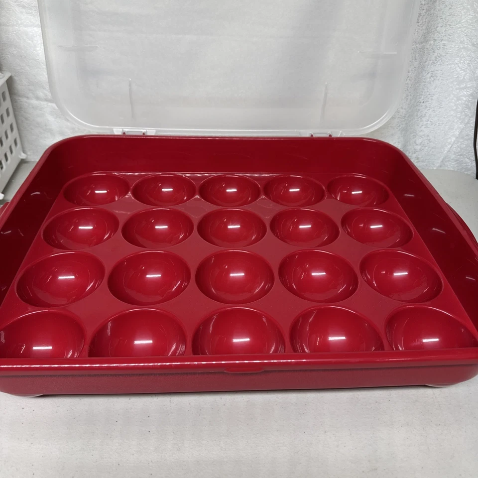 Sterilite 20 Compartment Christmas Holiday Ornament Box Storage Case, Red - Image 3 of 4