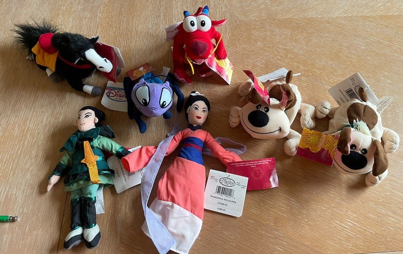 Disney Store Mulan Bean Plush Lot Of 7 Vintage UWT Mushu Khan Brother Cricket