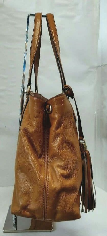GUCCI Soho Tote Bag Brown Patent Leather Fringe Charm Authentic Vintage thumbnail 8