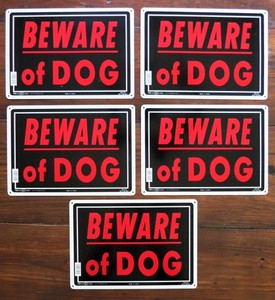 BEWARE OF DOG Warning Signs 14" x 10" Aluminum HILLMAN Predrilled Holes Lot of 5