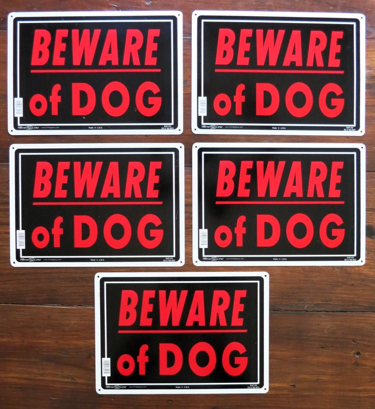 BEWARE OF DOG Warning Signs 14" x 10" Aluminum HILLMAN Predrilled Holes Lot of 5
