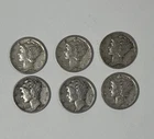 6x Mercury Dimes 1945 Lot Various Grades Circulated Philadelphia Mint 90% Silver