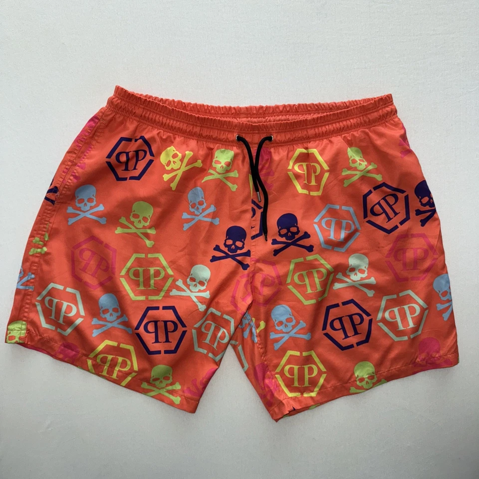 Philipp Plein Badeshorts Herren 3 XL Orange Mehrfahrbig
