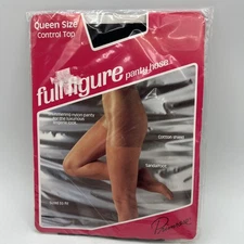 Primrose Black Full Figure Pantyhose Size Queen Sandalfoot Control Top USA NEW